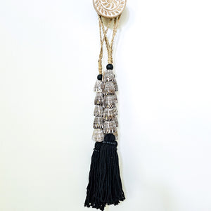 Five shell wall hanging with chunky tassel black, coastal boho, bohemian home decor