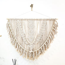 Kalee Macrame Wall Hanging large in natural tone macrame cotton. Perfect for coastal boho inspired home interior aesthetic. Wall statement piece.