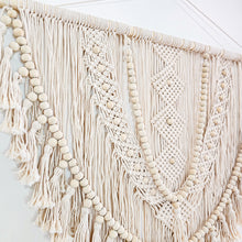 Kalee Macrame Wall Hanging large in natural tone macrame cotton. Perfect for coastal boho inspired home interior aesthetic. Wall statement piece.