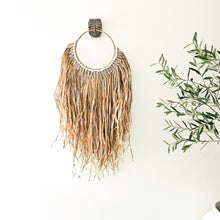 Kayana Raffia shell wall art hanging for the Coastal Bohemian, boho home interior style. Natural wall art, sustainable, eco-friendly wall art. Neutral, natural handmade wall decor art.