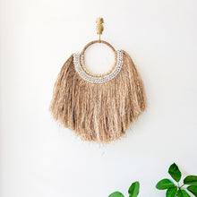 Mayli Raffia Shell Wall hanging coastal boho home decor. Natural elements indoors. 
Natural rustic home decor. Wall decor