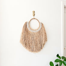 Mayli Raffia Shell Wall hanging coastal boho home decor. Natural elements indoors. 
Natural rustic home decor. Wall decor