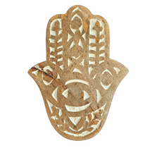 Wooden carved hamsa hand wall hanging small. Coastal boho home decor. Balinese decor 